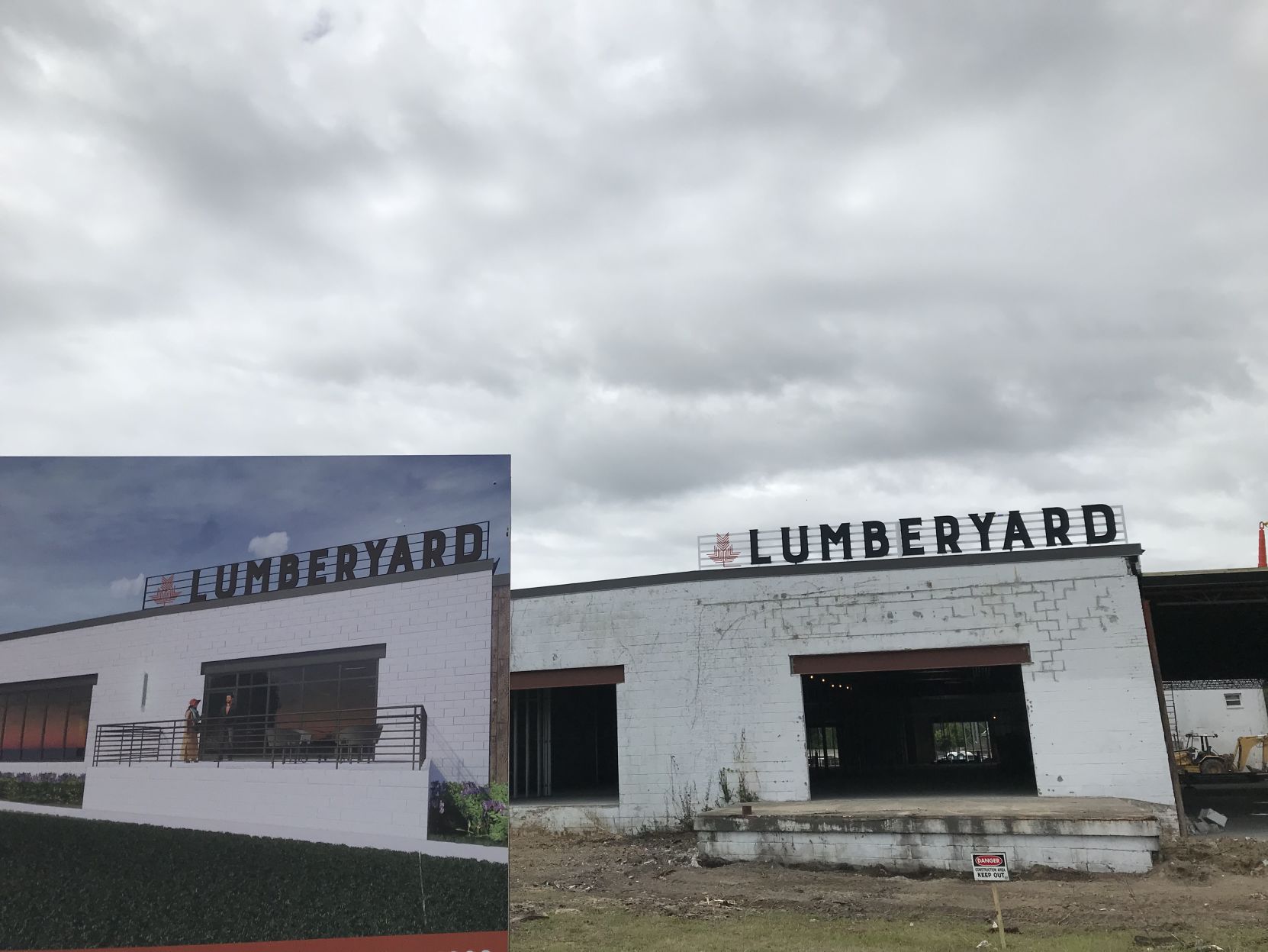 Lumberyard with rendering in foreground